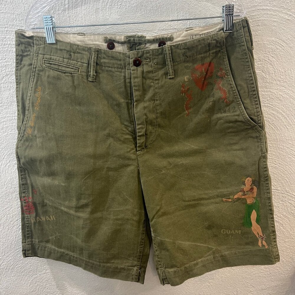 Polo Ralph Lauren Mens Khaki Hula Girl Guam Shorts Sz: 34 Relaxed Fit *RARE*